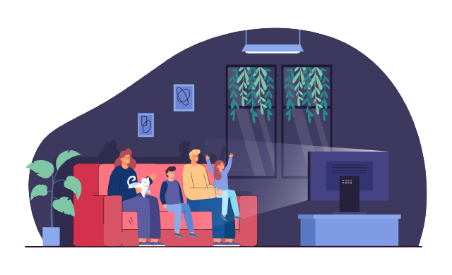 happy family watching films at home